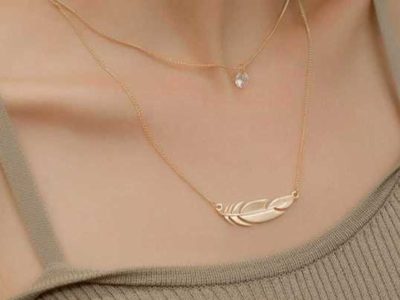 Feather Pendant Layered Chain Necklace