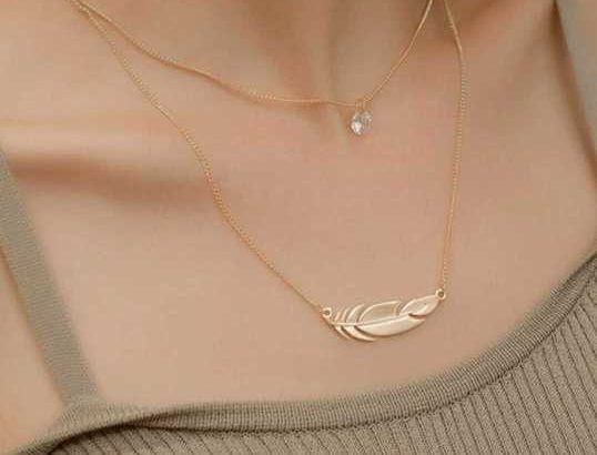 Feather Pendant Layered Chain Necklace