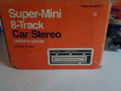 realistic super mini 8 track car stereo under dash vintage new in box never used.