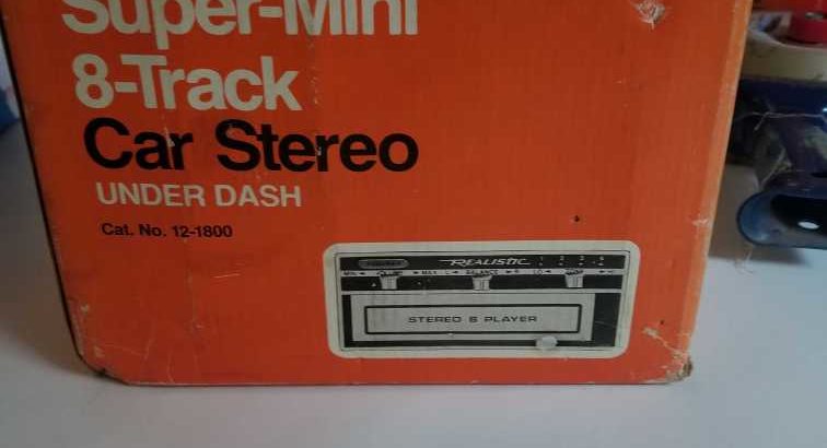 realistic super mini 8 track car stereo under dash vintage new in box never used.