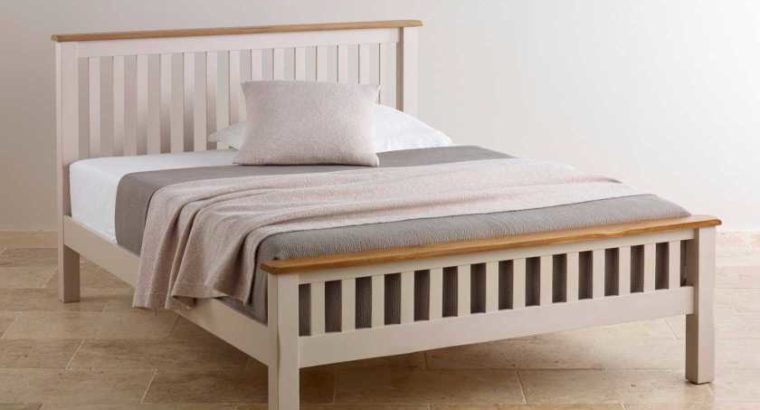 Rustic White Painted Oak Solid Wood Single Double King Queen Size Bed