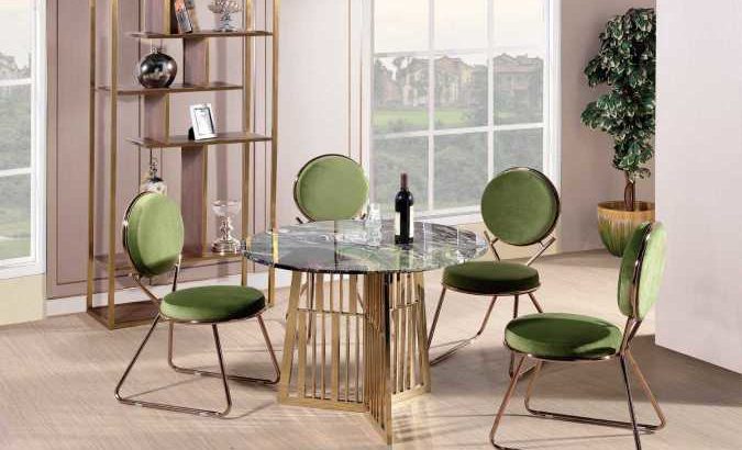 European Style Dining Room Furniture Stainless Steel and Nature Marble Table