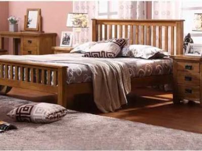 Solid Oak Wood Single Double King Queen Size Bed plus other functional part e.g Side Bed Drawer,… Standing mirror etc