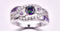 Fashion Women Wedding Jewelry Oval Heart Design Multicolor & Purple White CZ Silver 925 Ring