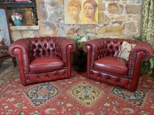 Pair of Vintage Chesterfield Leather Tub Lounge Ar