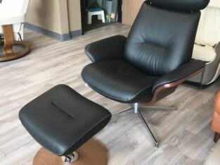 Fjords Riva Black Leather Swivel Recliner Chair
