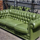 vintage Olive Green leather tufted Chesterfield so