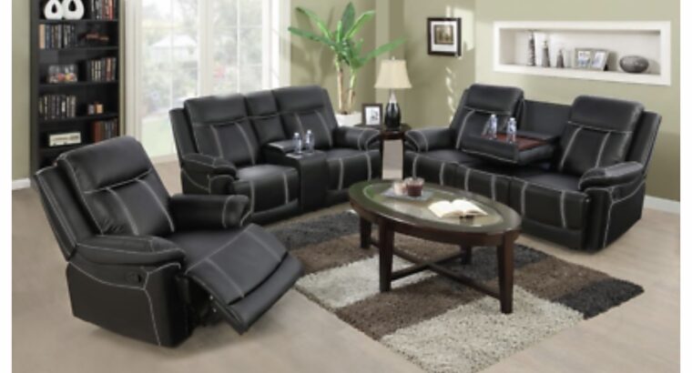 NEW Black Sofa Loveseat Chair Leather Living Room