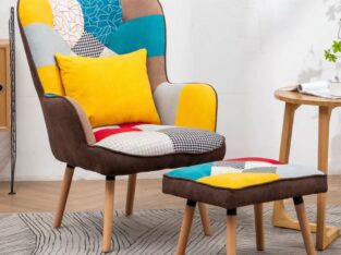 Upholstered Colourful Patchwork Armchair with Foot