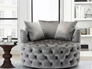 Brand New Velvet Gray Modern Swivel Accent Chair