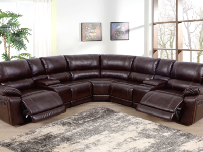 NEW Brown Leather 2-Seater Recliner Sectional w/ 4