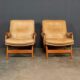 ICONIC 20thC PAIR OF IKEA LEATHER & TEAK CHAIRS c.