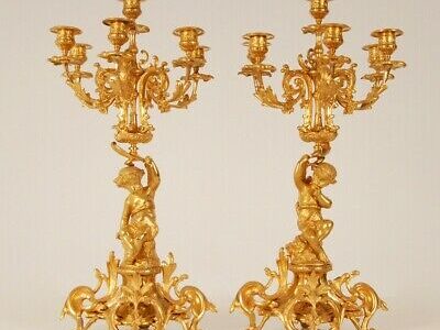French Victorian Candelabra gold gilt bronze a pai