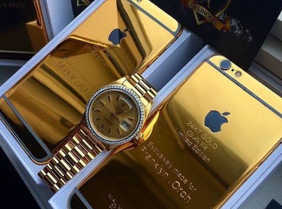 Gold design watch and iPhone 6